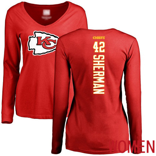 Women Kansas City Chiefs #42 Sherman Anthony Red Backer Slim Fit Long Sleeve NFL T Shirt